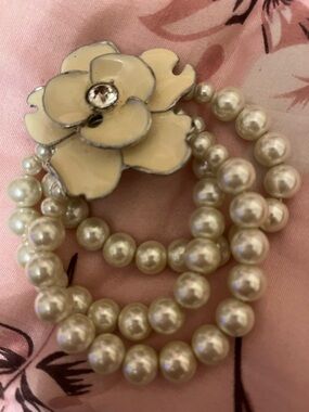Pearl Multi-Strand Bracelet with Cream Flower Accent